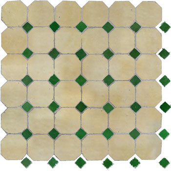 Mosaic House Moroccan tile Kora MDV 11-10 Green,   Beige,    solid zellige, mosaic, zellij, field, pattern, glaze, simple, classic, octagonal 